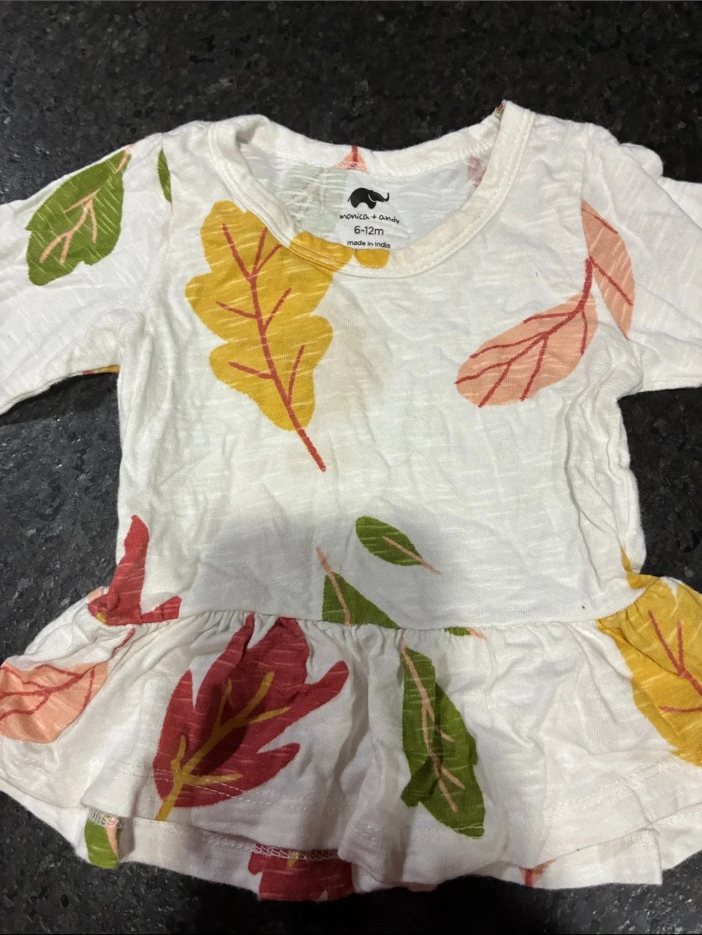White Long-Sleeve Peplum Top with Fall Leaf Print
